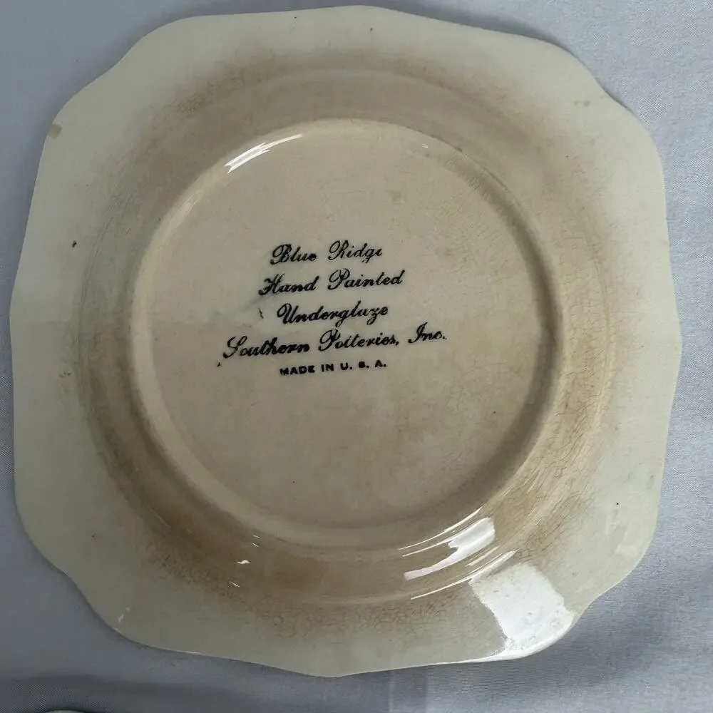 VTG Southern Potteries Set of 6 Blue Ridge 'Country Fair Green' Square Plates 6